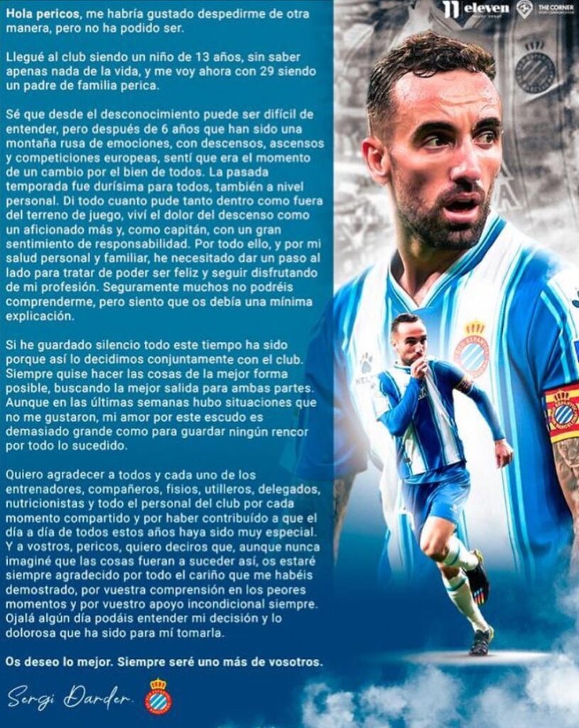sergi darder espanyol despedida comunicado