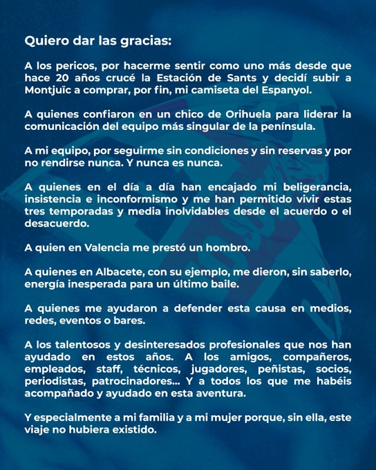 Sergio Aguilar, director de comunicación del RCD Espanyol, lo deja: "Me voy del club de mi vida para que pueda seguir siéndolo" 1 sergio aguilar 1