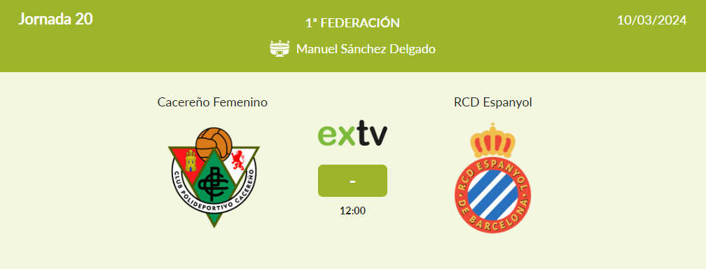 horario espanyol cacereno femenino jornada 20