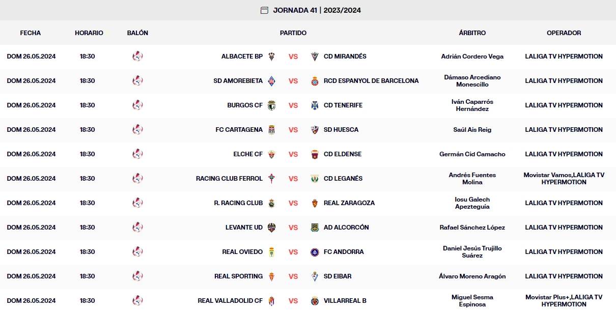 calendario jornada 41 laliga hypermotion