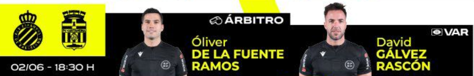 ÁRBITROS | Óliver de la Fuente Ramos dirigirá el RCD Espanyol - FC Cartagena de la última jornada en la Liga Hypermotion 1 designacion arbitros espanyol cartagena de la fuente ramos