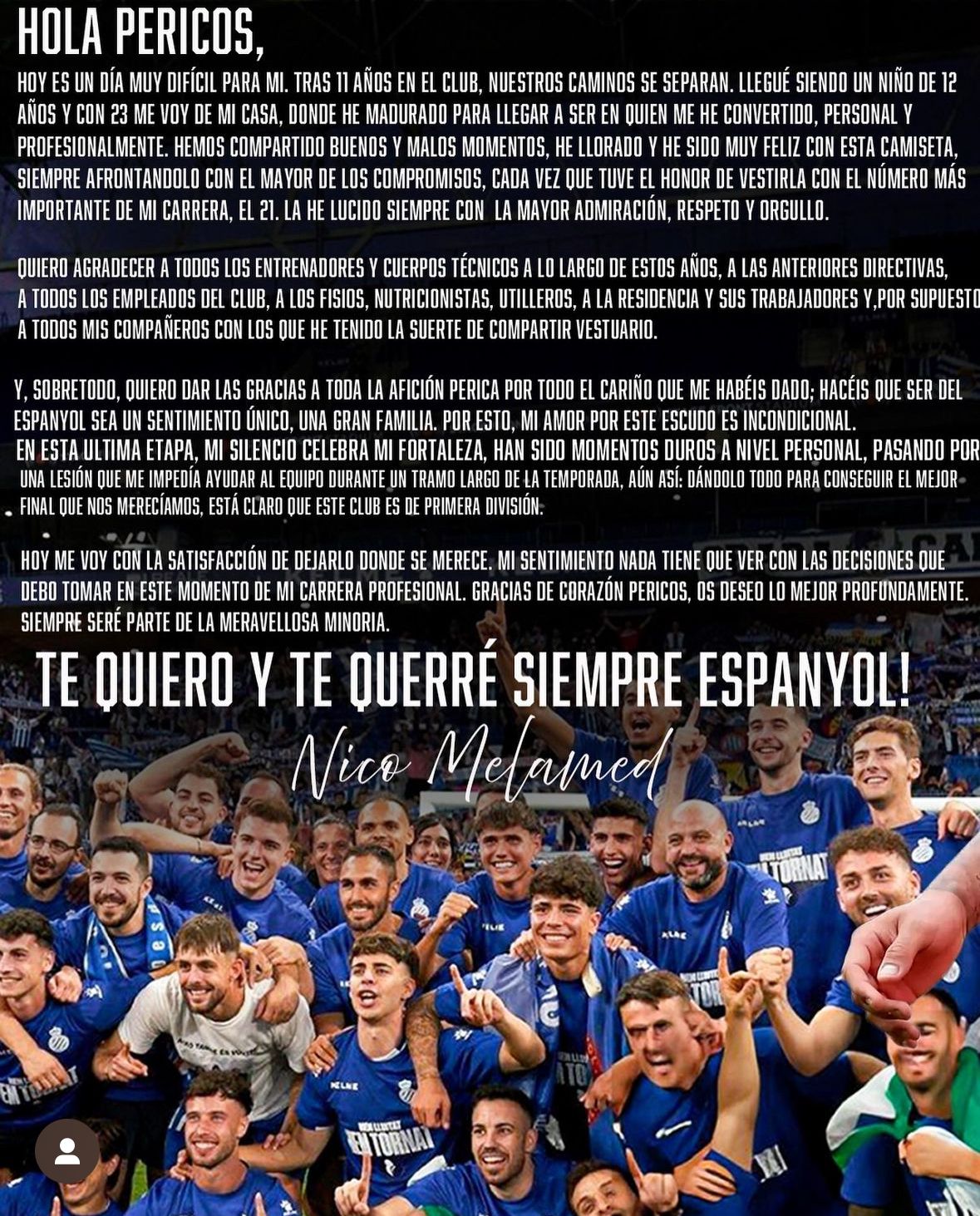 Nico Melamed se despide del Espanyol: "Te quiero y te querré siempre" 1 eb4acfa6 8c92 41ee 9e46 2dbc0357c020