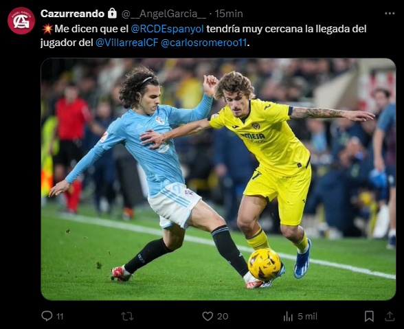 Segun Ángel García; Carlos Romero, del Villarreal, cerrado para el carril izquierdo del Espanyol 1 carlos romero villarreal angel garcia