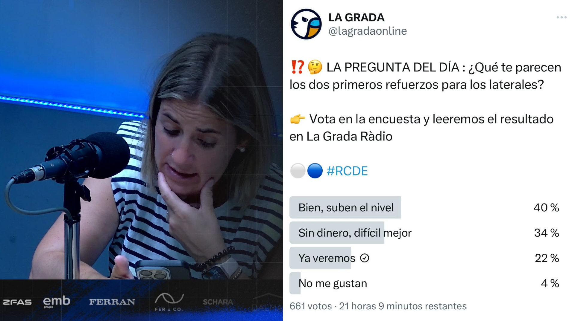 Hoy en 'La Grada Ràdio': plan 'low cost' en el Espanyol; el análisis de los fichajes anunciados; tiempo de tertulia 1 pregunta del dia