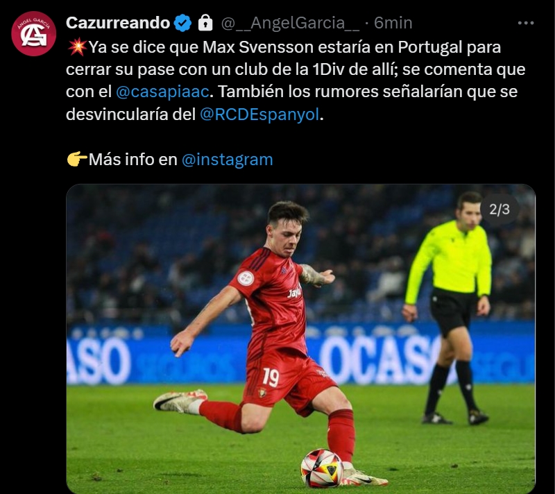 Max Svensson podría salir del Espanyol en dirección a Portugal 1 max svensson cazurreando