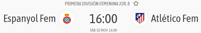 horario espanyol femenino atletico de madrid