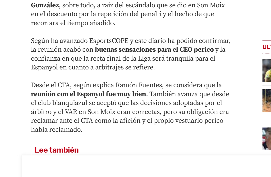 Inquietud en la afición perica: ¿el Espanyol dio por bueno ante el CTA el arbitraje de Son Moix? 1 mundo deportivo arbitrahes