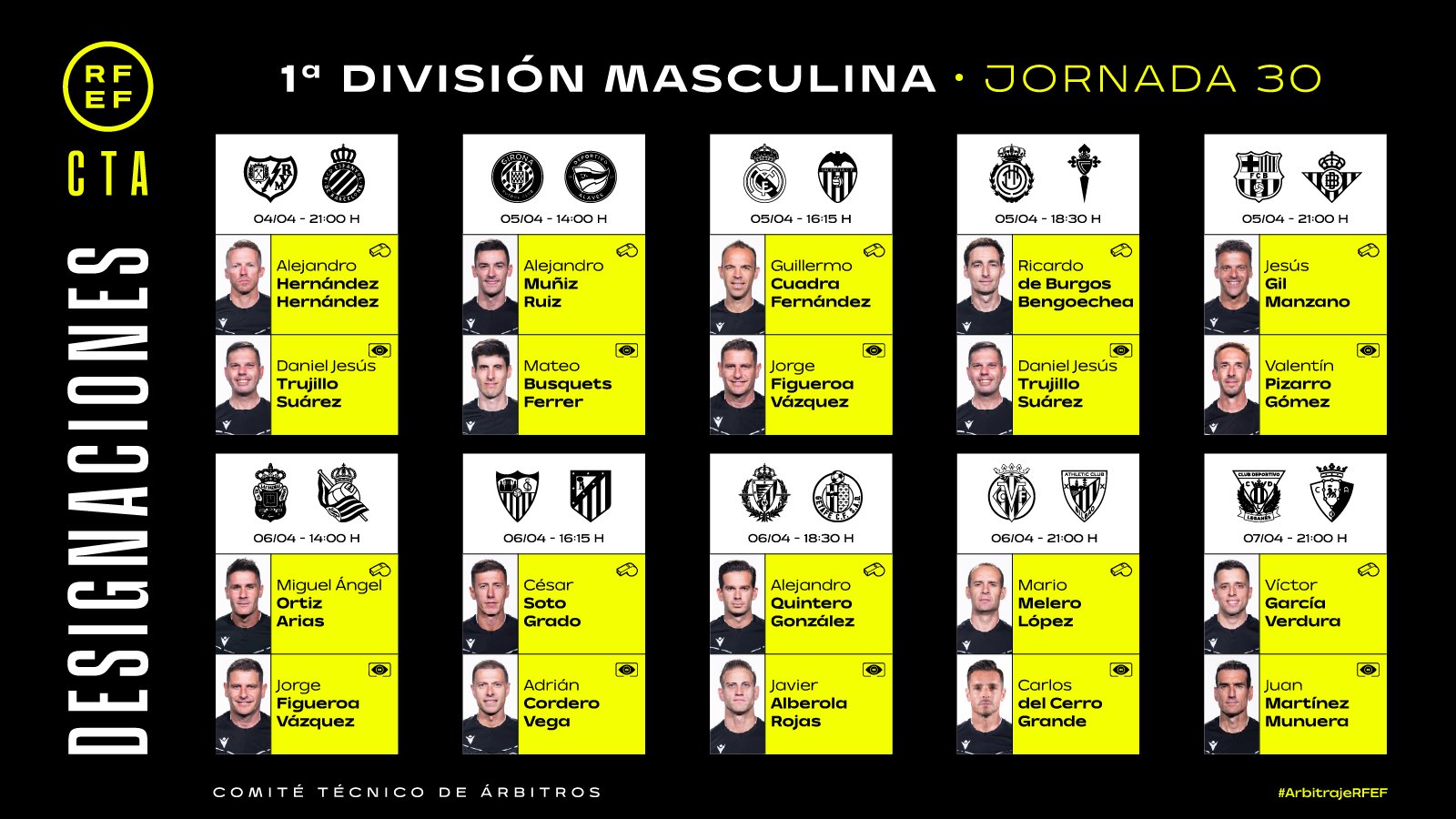 designaciones arbitrales jornada 30