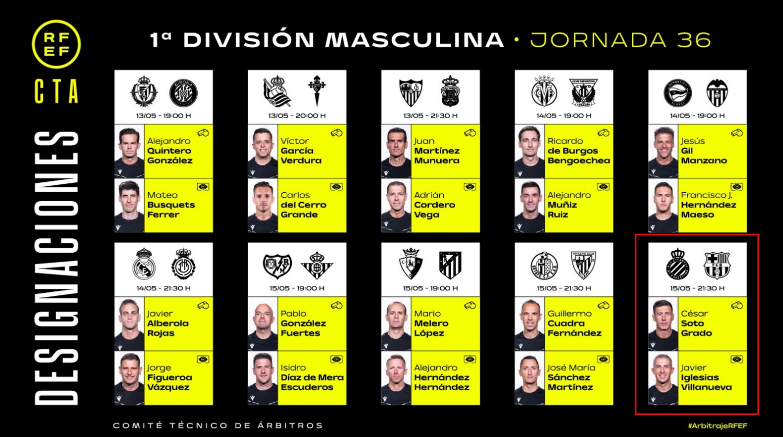 Arbitros J36 La Liga 2025