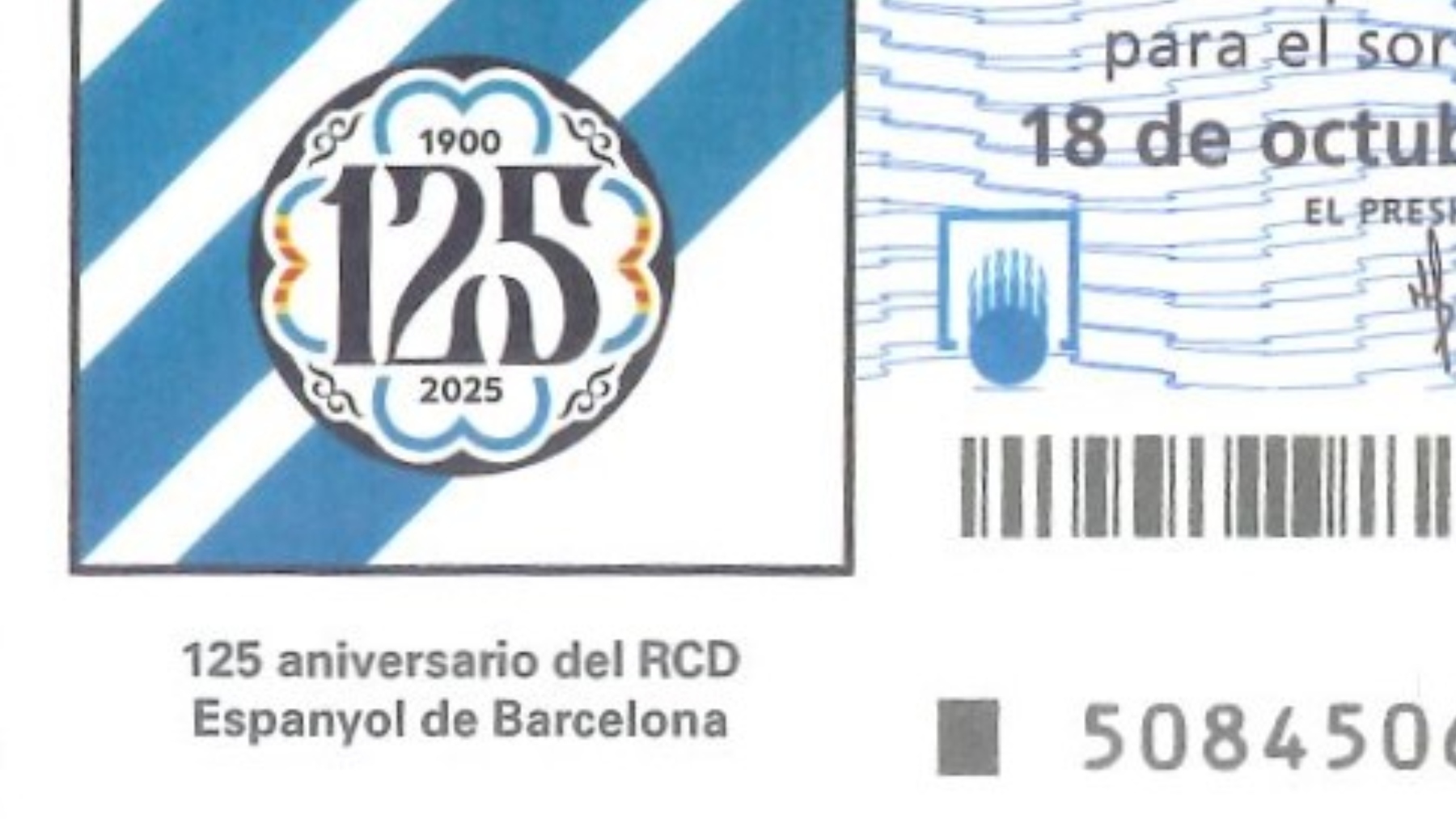 El décimo de Lotería Nacional del 18 de octubre se tiñe de blanquiazul en homenaje al Espanyol 1 logo decimo loteria espanyol 125 aniversario