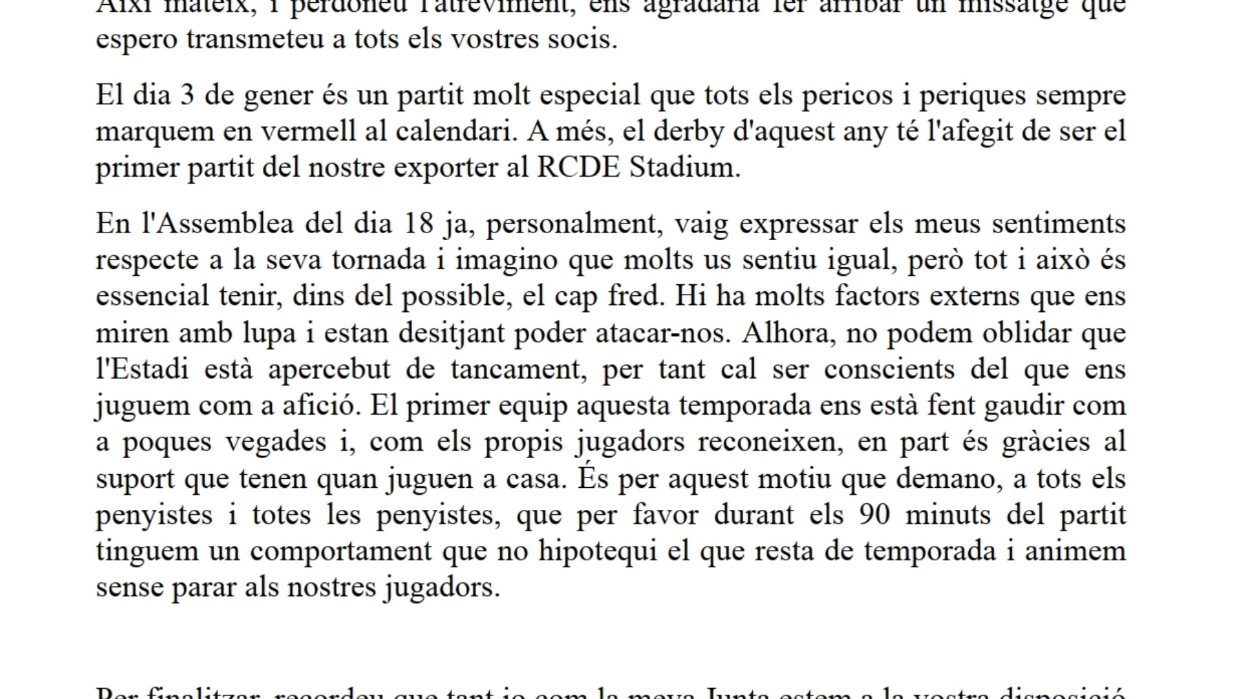 comunicado penyes Joan Garcia