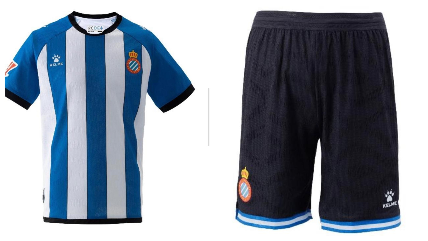 Estética renovada y toque clásico: El Espanyol presenta su nueva camiseta para la temporada 2026-2027 1 Collage Camiseta Pantalon