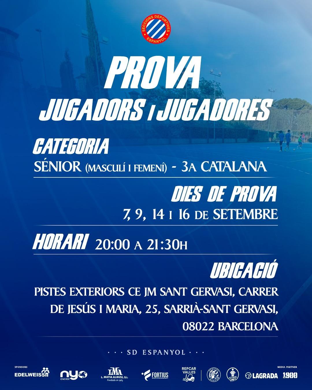 Las Secciones Deportivas del Espanyol Futsal continúan con el proceso de captación de jugadores para la temporada 2026-2027 3 pruebas se espanyol 2