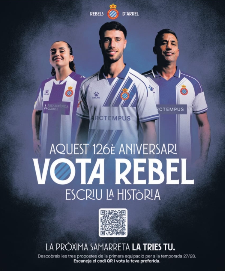 El Espanyol deja en manos de los pericos su primera camiseta para la temporada 2027-28: tres diseños a votación y uno que rompe con todo 3 votacion camiseta 27 28